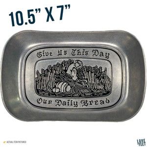 Vintage Wilton Armetale Tray Pewter Give Us This Day Our Daily Bread 10.5” X 7”